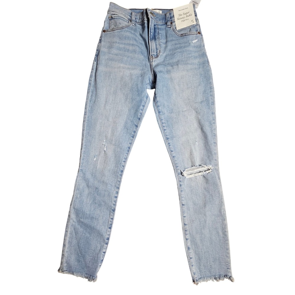 Abercrombie & Fitch Super Skinny Ankle High Rise Jeans Distressed Denim‎ 27 NWT